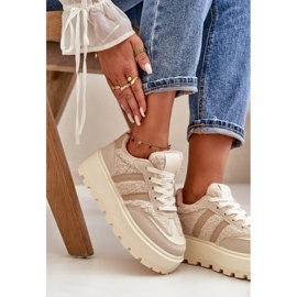 Zapatillas Deportivas De Mujer Beige Con Plataforma Y Piel De Oveja Daivlene 9