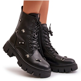 Botas Obreras Mujer Con Adornos, Piel Ecológica, Cadenilla Negra negro 12