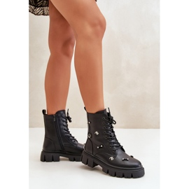Botas Obreras Mujer Con Adornos, Piel Ecológica, Cadenilla Negra negro 5