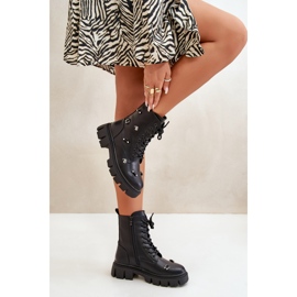 Botas Obreras Mujer Con Adornos, Piel Ecológica, Cadenilla Negra negro 7