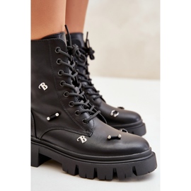 Botas Obreras Mujer Con Adornos, Piel Ecológica, Cadenilla Negra negro 8