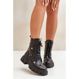 Botas Obreras Mujer Con Adornos, Piel Ecológica, Cadenilla Negra negro 9