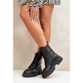 Botas Obreras Mujer Con Adornos, Piel Ecológica, Cadenilla Negra negro 10