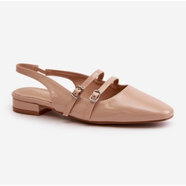 Bailarinas de charol con tiras y tacón bajo, Beige Bialettia 4