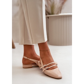 Bailarinas de charol con tiras y tacón bajo, Beige Bialettia 3