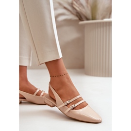 Bailarinas de charol con tiras y tacón bajo, Beige Bialettia 7