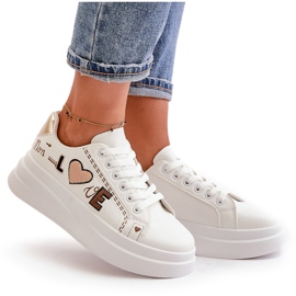Zapatillas Deportivas De Mujer Con Plataforma Y Inscripción Love Decorativa, Blanco Orlian 10