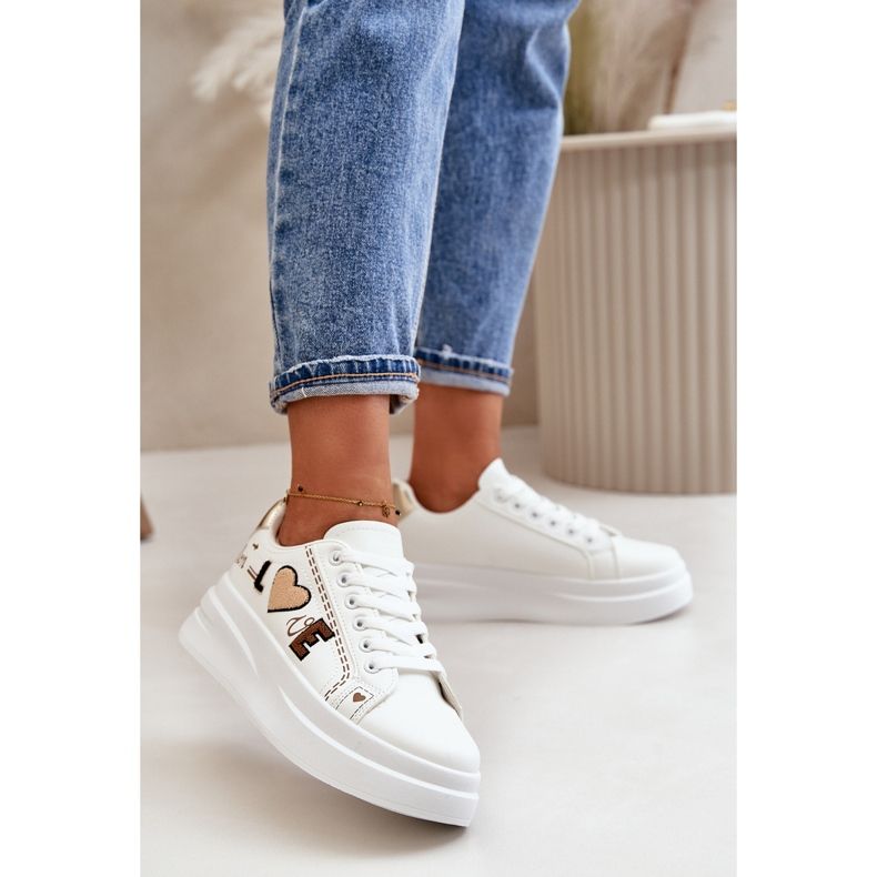 Zapatillas Deportivas De Mujer Con Plataforma Y Inscripción Love Decorativa, Blanco Orlian 2