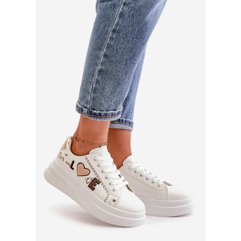 Zapatillas Deportivas De Mujer Con Plataforma Y Inscripción Love Decorativa, Blanco Orlian 1