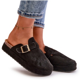 Zuecos de Mujer con Plataforma y Hebilla Dorada, Terilaina Negra negro 8