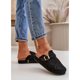 Zuecos de Mujer con Plataforma y Hebilla Dorada, Terilaina Negra negro 5