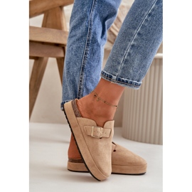 Zuecos de Mujer con Plataforma y Hebilla Dorada, Terilaina Beige Oscuro 6