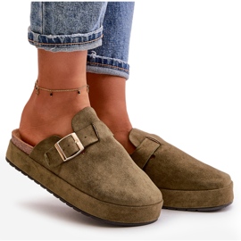 Chanclas Zuecos De Plataforma Para Mujer Con Hebilla Dorada, Terilaina Verde Oscuro 8