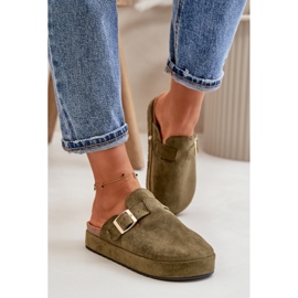 Chanclas Zuecos De Plataforma Para Mujer Con Hebilla Dorada, Terilaina Verde Oscuro 3