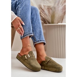Chanclas Zuecos De Plataforma Para Mujer Con Hebilla Dorada, Terilaina Verde Oscuro 7