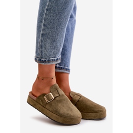 Chanclas Zuecos De Plataforma Para Mujer Con Hebilla Dorada, Terilaina Verde Oscuro 1