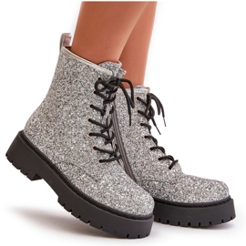 Botas de trabajo aislantes para mujer decoradas con lentejuelas, plateada Liatheine plata 11