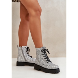 Botas de trabajo aislantes para mujer decoradas con lentejuelas, plateada Liatheine plata 7