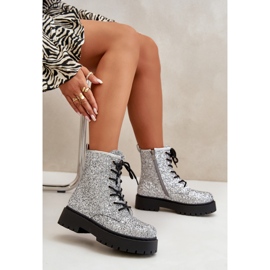Botas de trabajo aislantes para mujer decoradas con lentejuelas, plateada Liatheine plata 9
