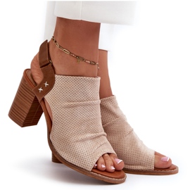 Evento De Mujer Sandalias Con Tacón Calado Beige 4