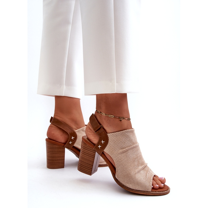 Evento De Mujer Sandalias Con Tacón Calado Beige 2