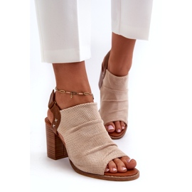 Evento De Mujer Sandalias Con Tacón Calado Beige 1