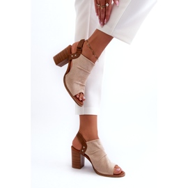 Evento De Mujer Sandalias Con Tacón Calado Beige 3