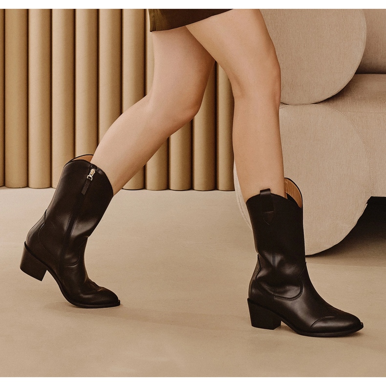 Marco Shoes Bota cowboy negra de piel auténtica negro 1