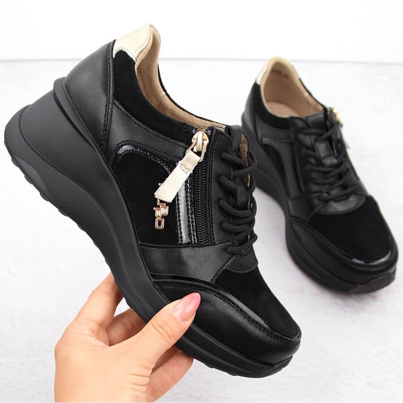 Zapatos cuña mujer piel negra Filippo DP6434 negro 1