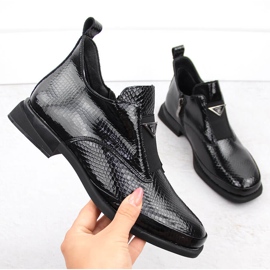 Botines de mujer de charol con decoración de cocodrilo, negro Filippo DBT6425 1
