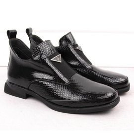 Botines de mujer de charol con decoración de cocodrilo, negro Filippo DBT6425 2