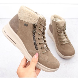Botines de mujer impermeables piel beige Rieker L7701-24 7