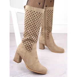 M. DASZYŃSKI Botas de mujer de ante calado, beige M.Daszyński SA156-10B 3