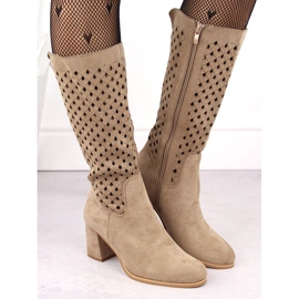 M. DASZYŃSKI Botas de mujer de ante calado, beige M.Daszyński SA156-10B 4