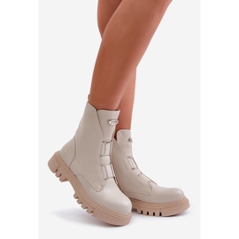 Botas de trabajo aislantes para mujer con cremallera, piel ecológica, beige claro Mailyra 1