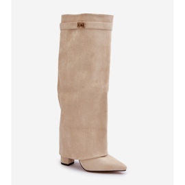 Botas De Mujer De Ante Ecológico Con Parte Superior Vuelta Y Tacón Alto Beige Bralise 9