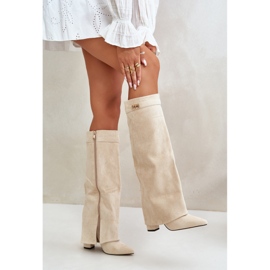 Botas De Mujer De Ante Ecológico Con Parte Superior Vuelta Y Tacón Alto Beige Bralise 10
