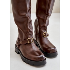 Botas De Mujer Aislante Con Cremallera Piel Ecológica Marrón Tialethe 8