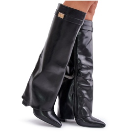 Botas De Mujer De Piel Ecológica Con Tacón Vuelto, Negro Avamora 10