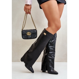 Botas De Mujer De Piel Ecológica Con Tacón Vuelto, Negro Avamora 3