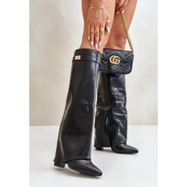 Botas De Mujer De Piel Ecológica Con Tacón Vuelto, Negro Avamora 2