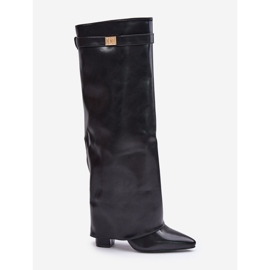 Botas De Mujer De Piel Ecológica Con Tacón Vuelto, Negro Avamora 4