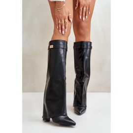 Botas De Mujer De Piel Ecológica Con Tacón Vuelto, Negro Avamora 5