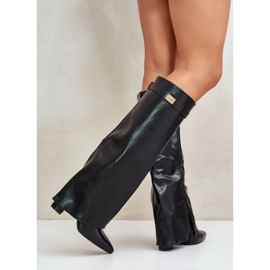 Botas De Mujer De Piel Ecológica Con Tacón Vuelto, Negro Avamora 6