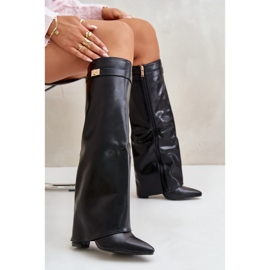 Botas De Mujer De Piel Ecológica Con Tacón Vuelto, Negro Avamora 8
