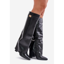 Botas De Mujer De Piel Ecológica Con Tacón Vuelto, Negro Avamora 1