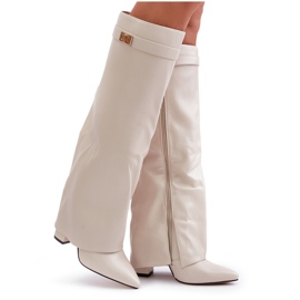 Botas de mujer de piel ecológica con parte superior vuelta y tacón alto beige claro Avamora 15
