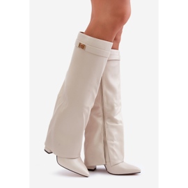 Botas de mujer de piel ecológica con parte superior vuelta y tacón alto beige claro Avamora 1