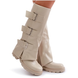 Botas aislantes con parte superior vuelta y hebillas, beige claro Cialetta 10