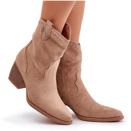 Botas camperas con tacón alto en ante ecológico, beige Narinae 11